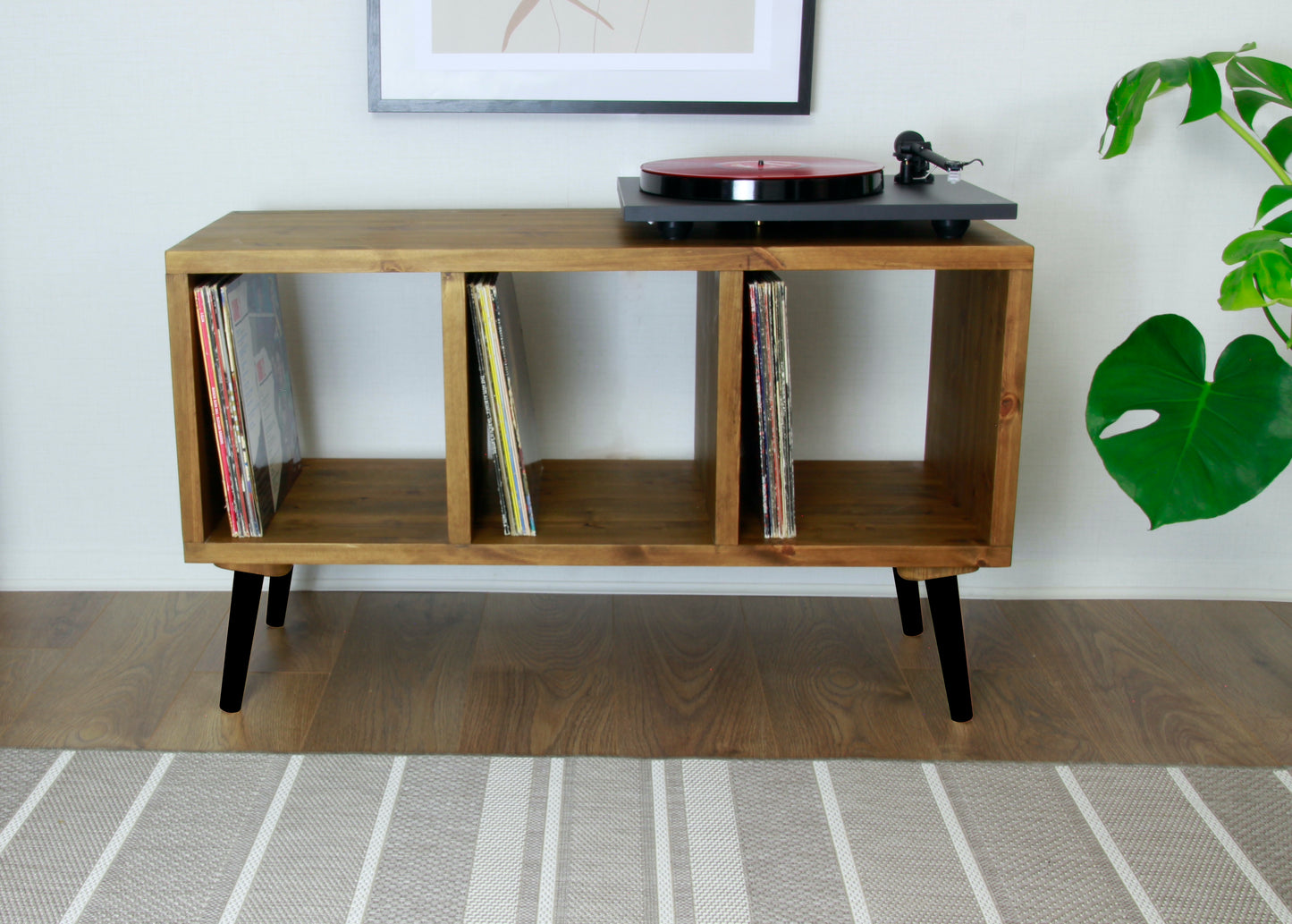 Wooden Turntable Stand, Vinyl Record Storage - Record Cabinet with black wooden feet COLOUR FURNITURE